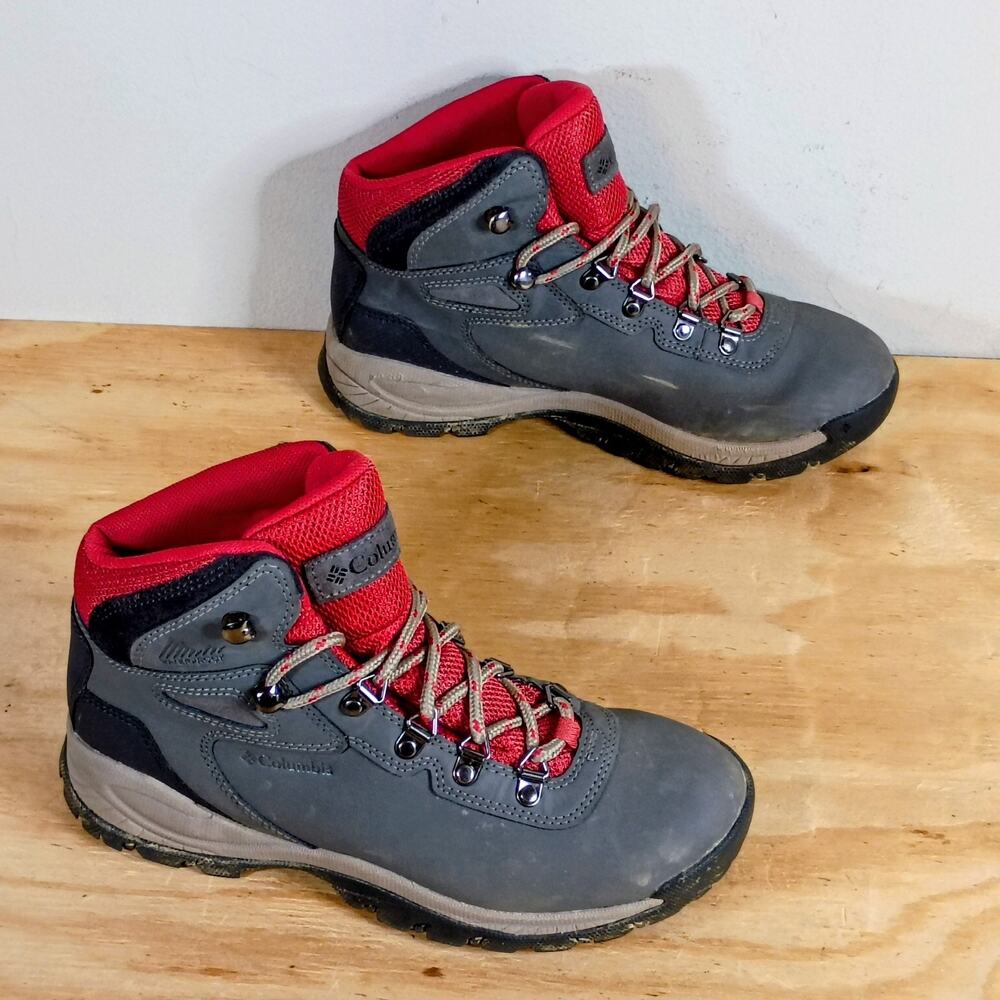 Columbia Newton Ridge Plus Women's 7.5 Waterproof Hiking Boots Grey Red BL3783